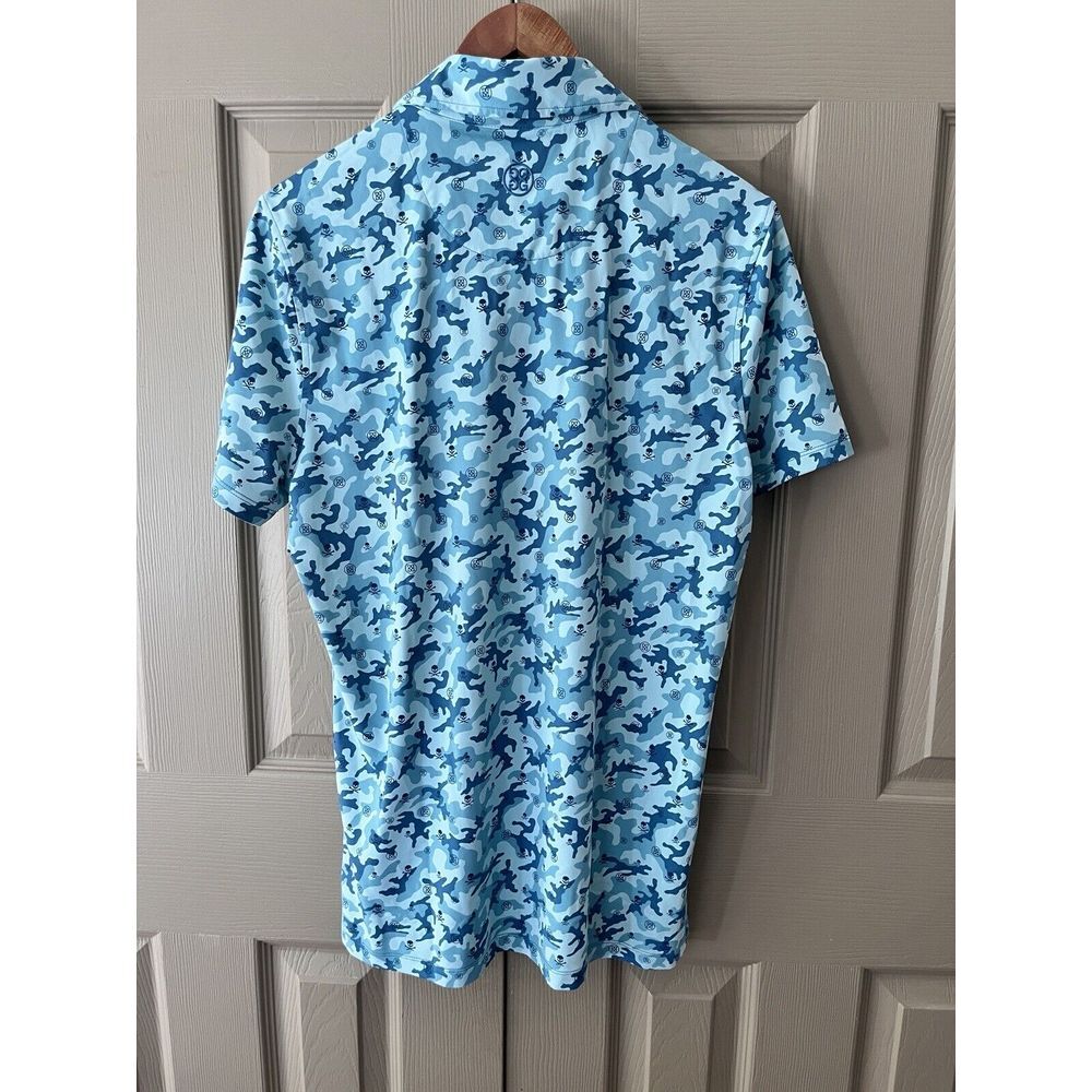New G Fore Green Blue Camo with Skulls Performance Golf Polo Shirt Mens S - Picture 5 of 6